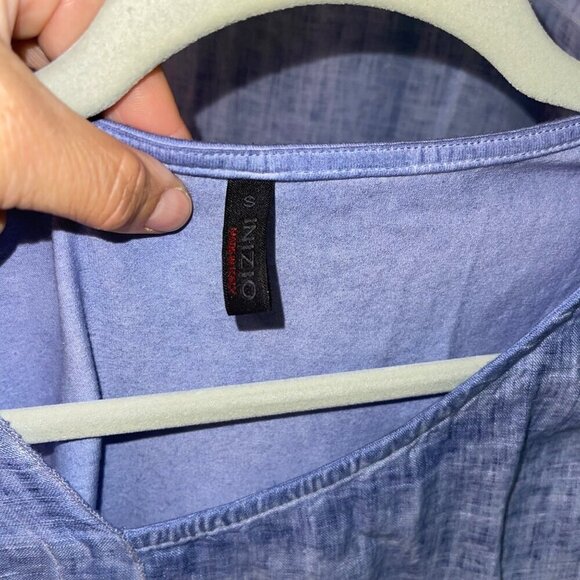 Inizio Womens Shirt Tank Set Size Small Blue Side Slits Button Down Pure Linen - Picture 7 of 8